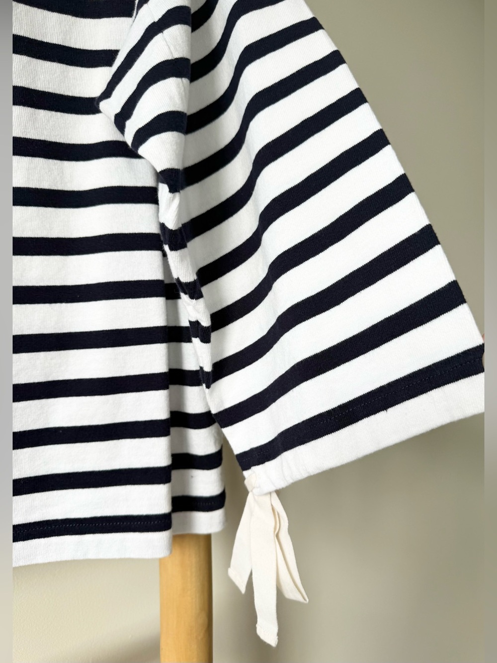 J. Crew Navy White Striped Snap Neck Knit Nautical 3/4 Tie Sleeve Pullover M - Picture 9 of 12